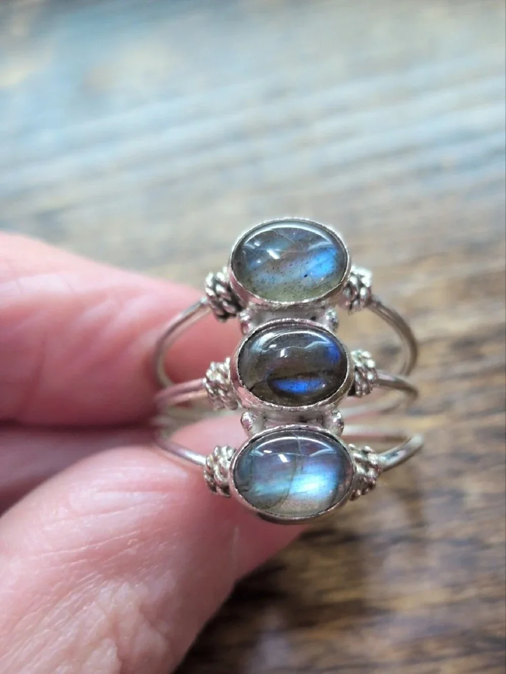 Sterling Silver Labradorite Stackable Ring Set - Blue Flash